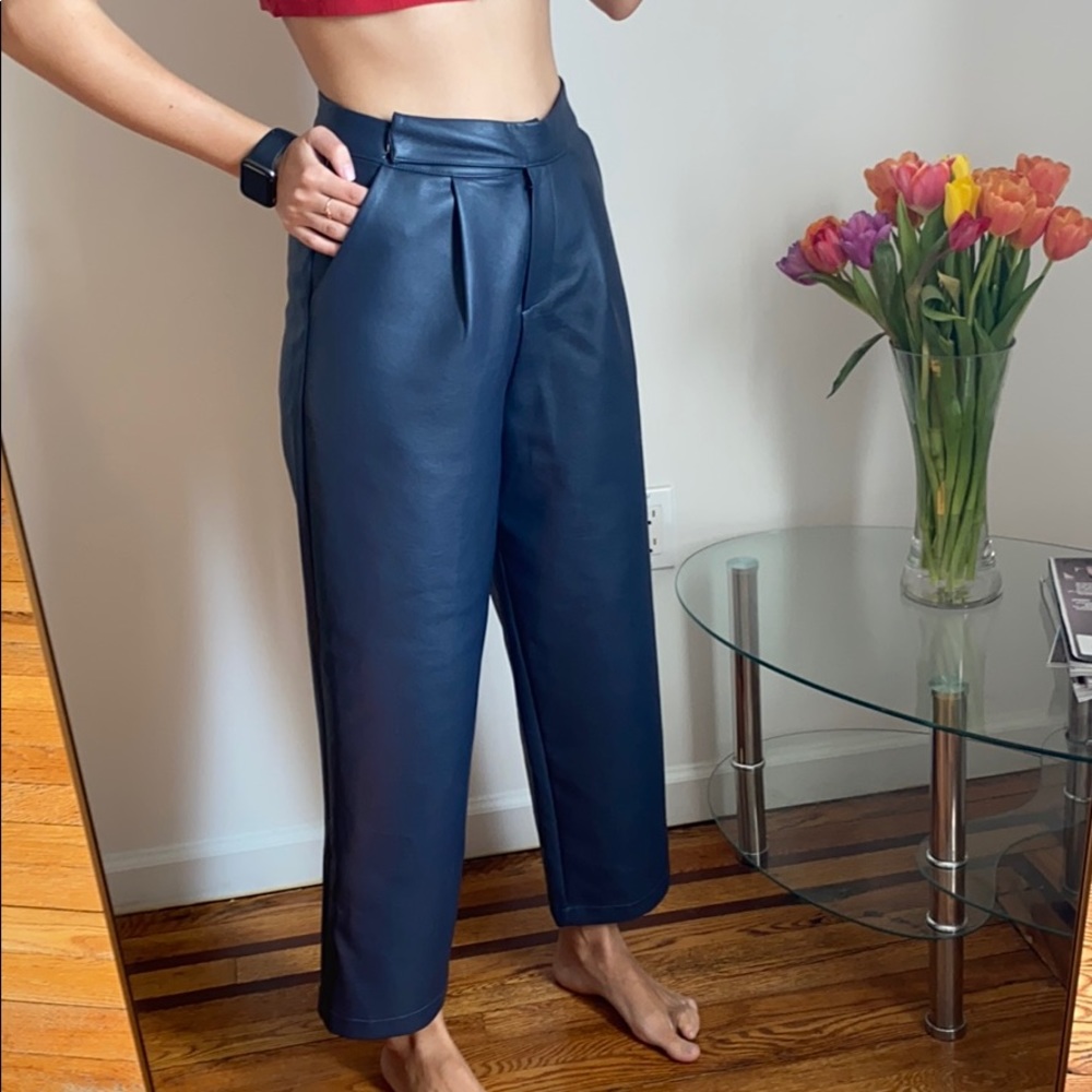 Frankie shop navy blue faux leather pants